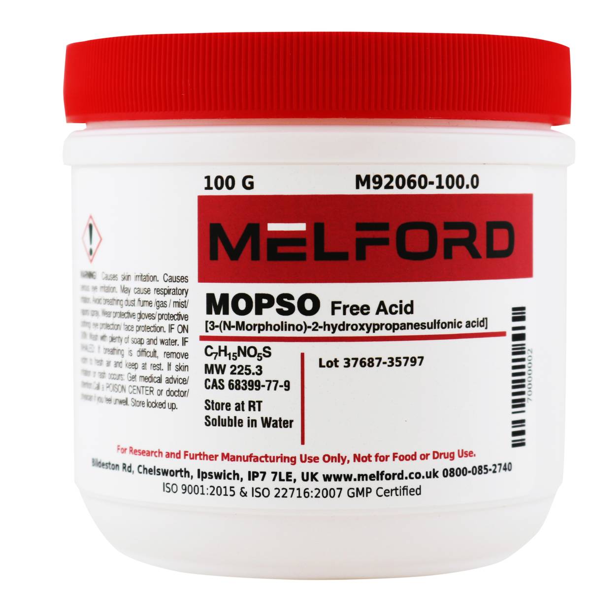 MOPSO [3-(N-Morpholino)-2-hydroxypropanesulfonic acid], 100 Grams