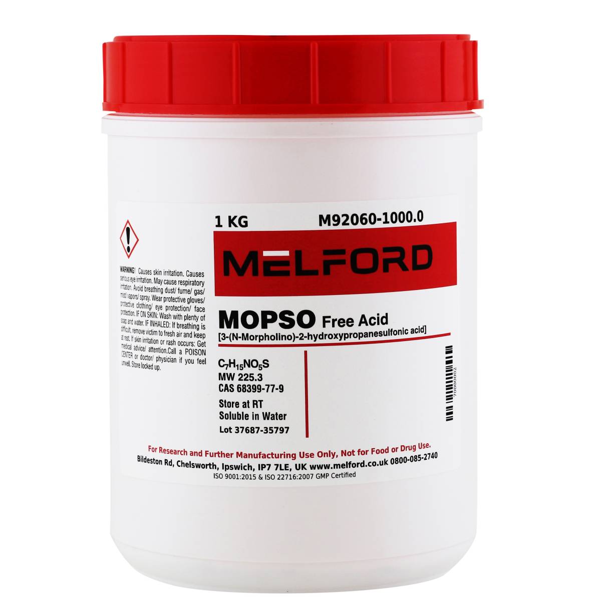 MOPSO [3-(N-Morpholino)-2-hydroxypropanesulfonic acid], 1 Kilograms