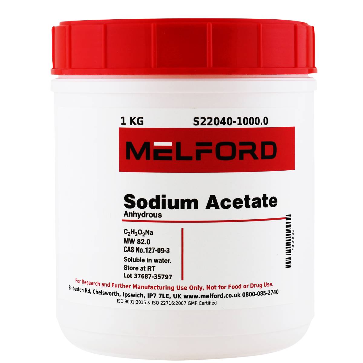 Sodium Acetate, Anhydrous, 1 Kilogram