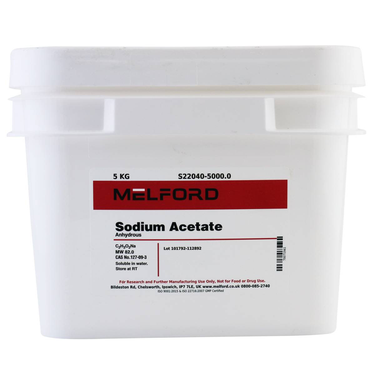 Sodium Acetate, Anhydrous, 5 Kilograms