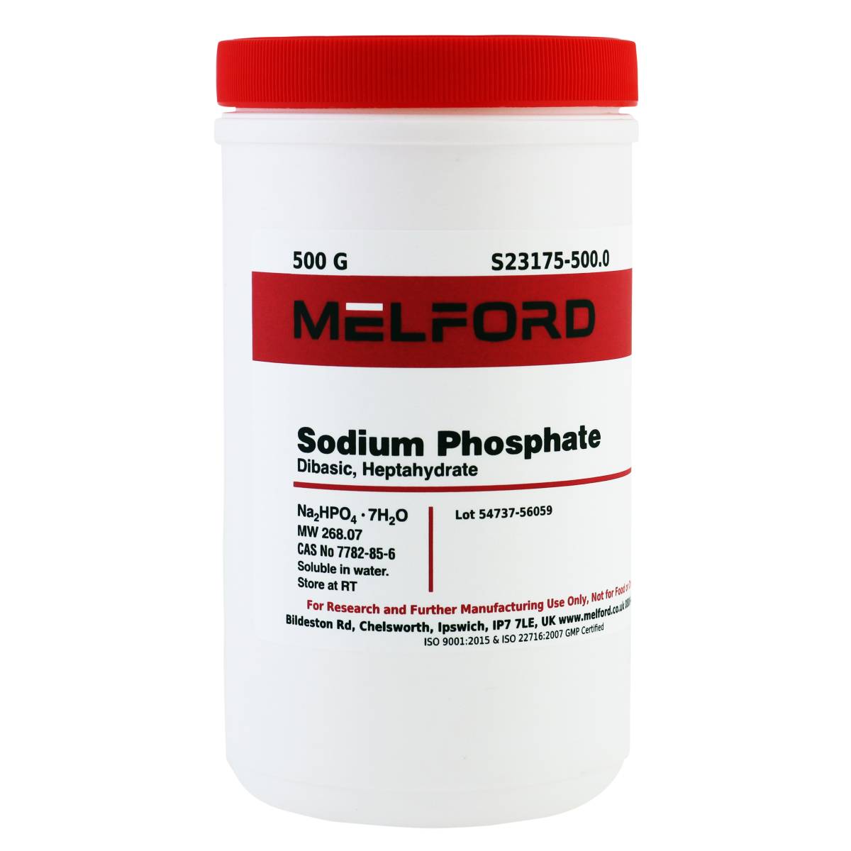 Sodium Phosphate Dibasic Heptahydrate, ACS Grade, 500 Grams