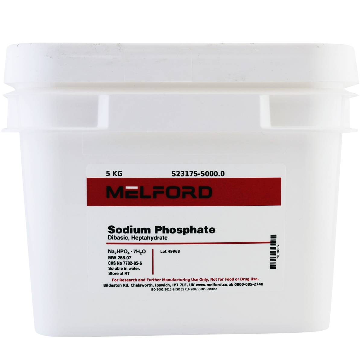 Sodium Phosphate Dibasic Heptahydrate, ACS Grade, 5 Kilograms