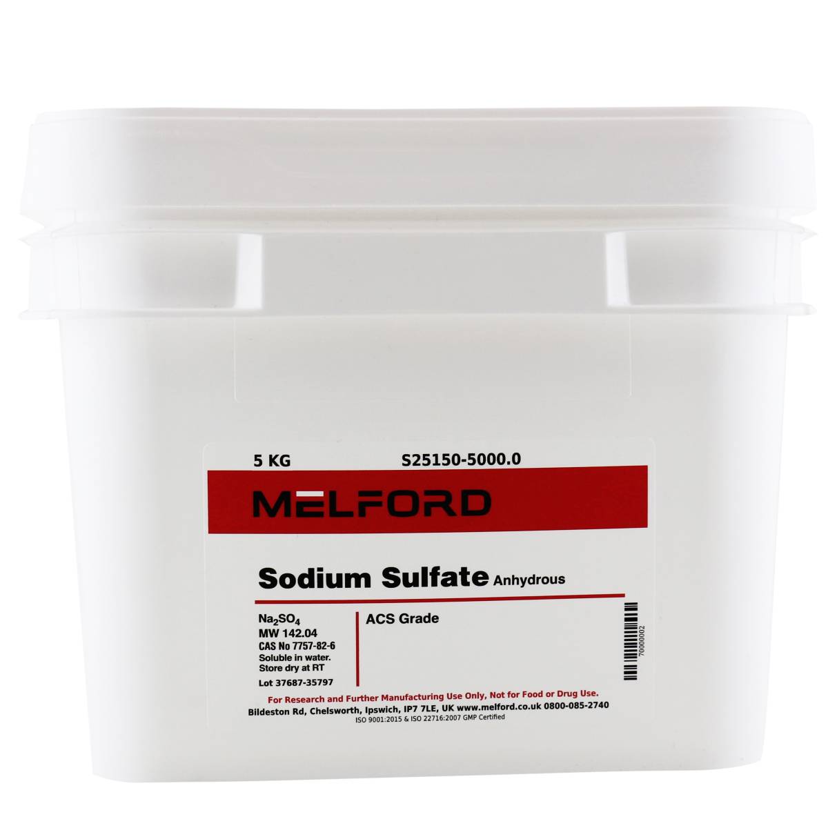 Sodium Sulfate, Anhydrous, ACS Grade, 5 Kilograms