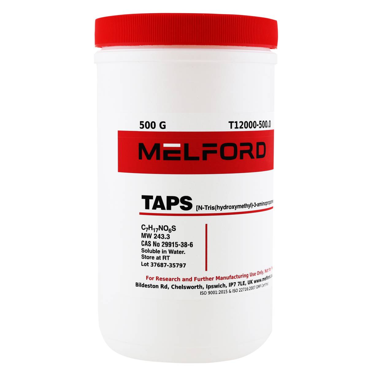 TAPS, [Tris(hydroxymethyl)-3-aminopropanesulfonic acid], Free Acid, 500 Grams