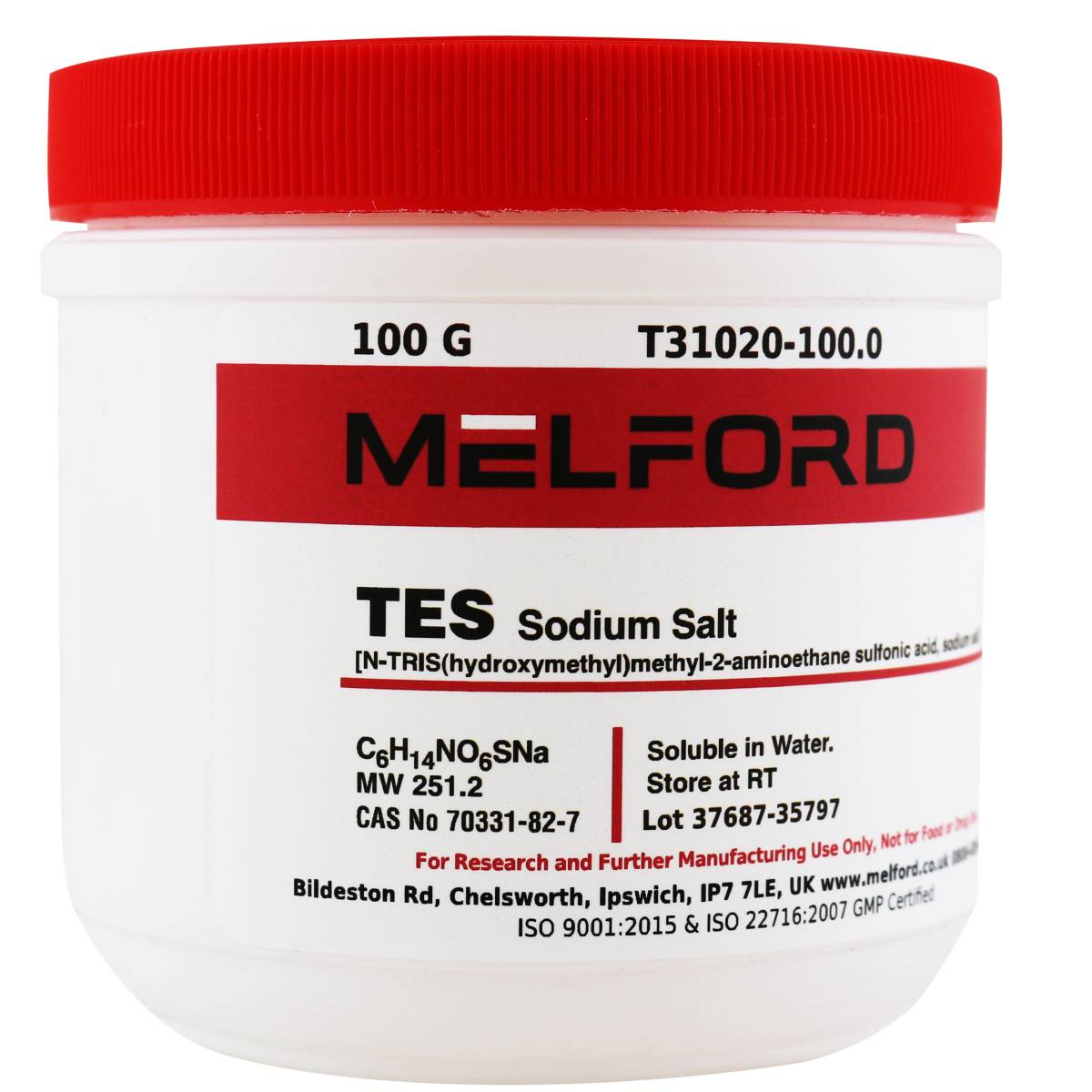 TES, Sodium Salt, [2-Tris(hydroxymethyl) methyl-2-amino-1-ethanesulfonic acid, sodium salt], 100 Grams