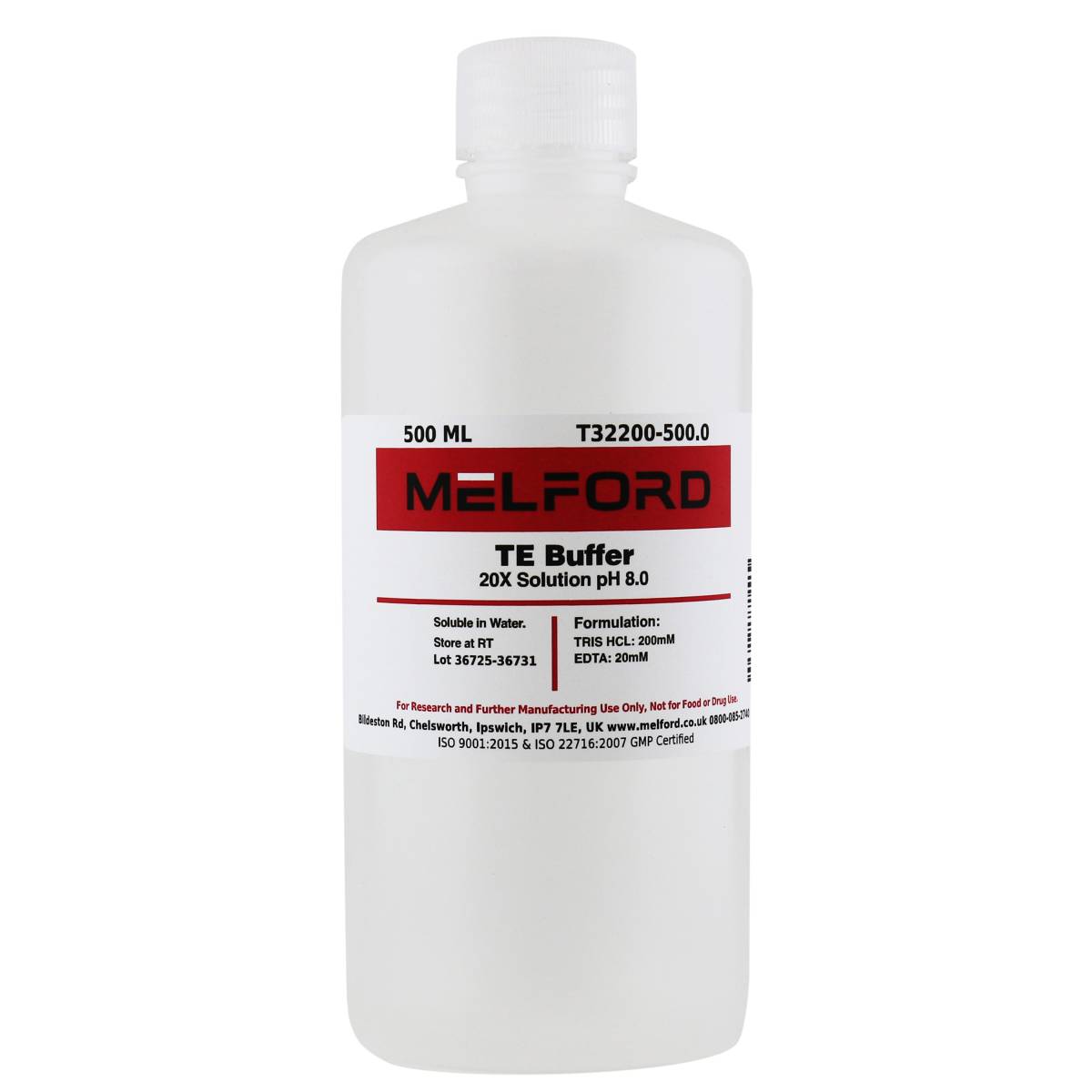 TE Buffer 20X Solution pH 8.0, 500 Milliliters