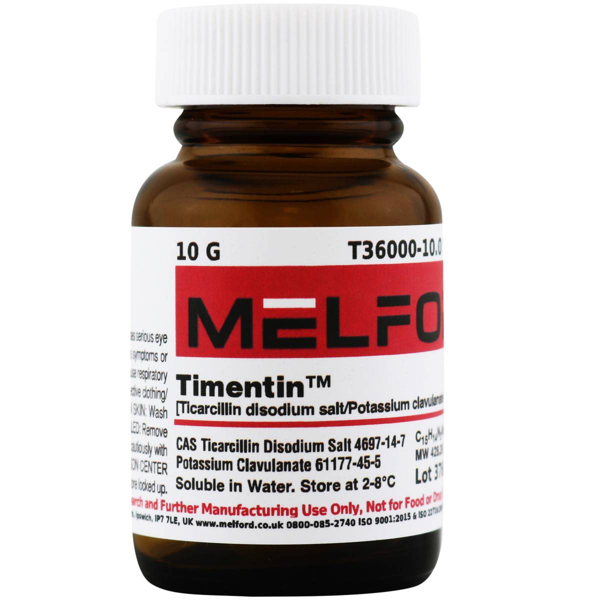 Timentin [Ticarcillin/Potassium Clavulanate Mixture 15:1 Ratio], 10 Grams