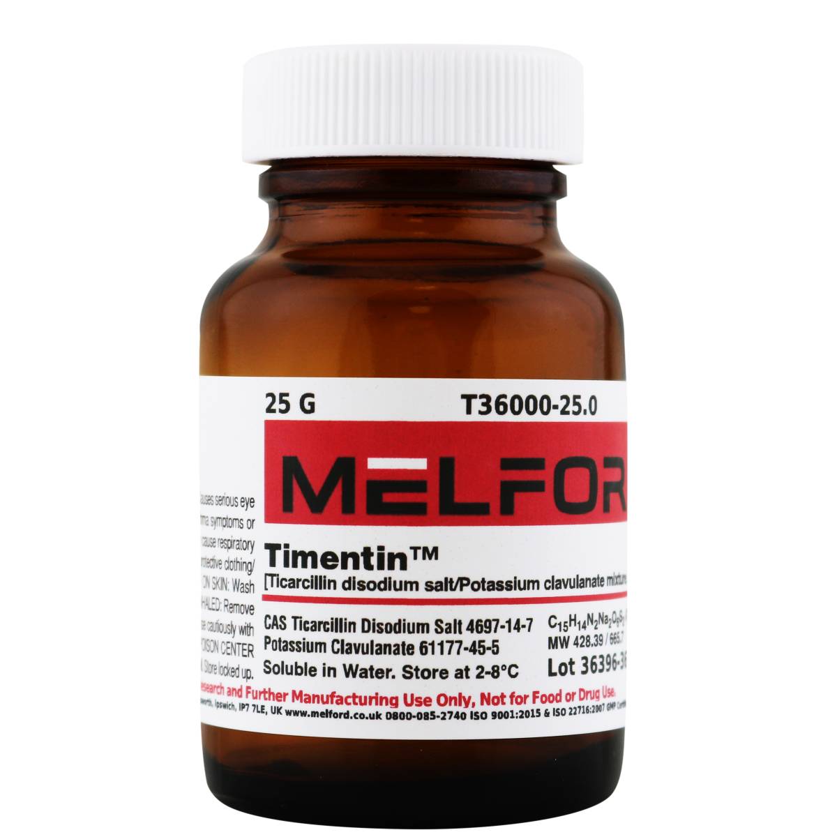 Timentin [Ticarcillin/Potassium Clavulanate Mixture 15:1 Ratio], 25 Grams