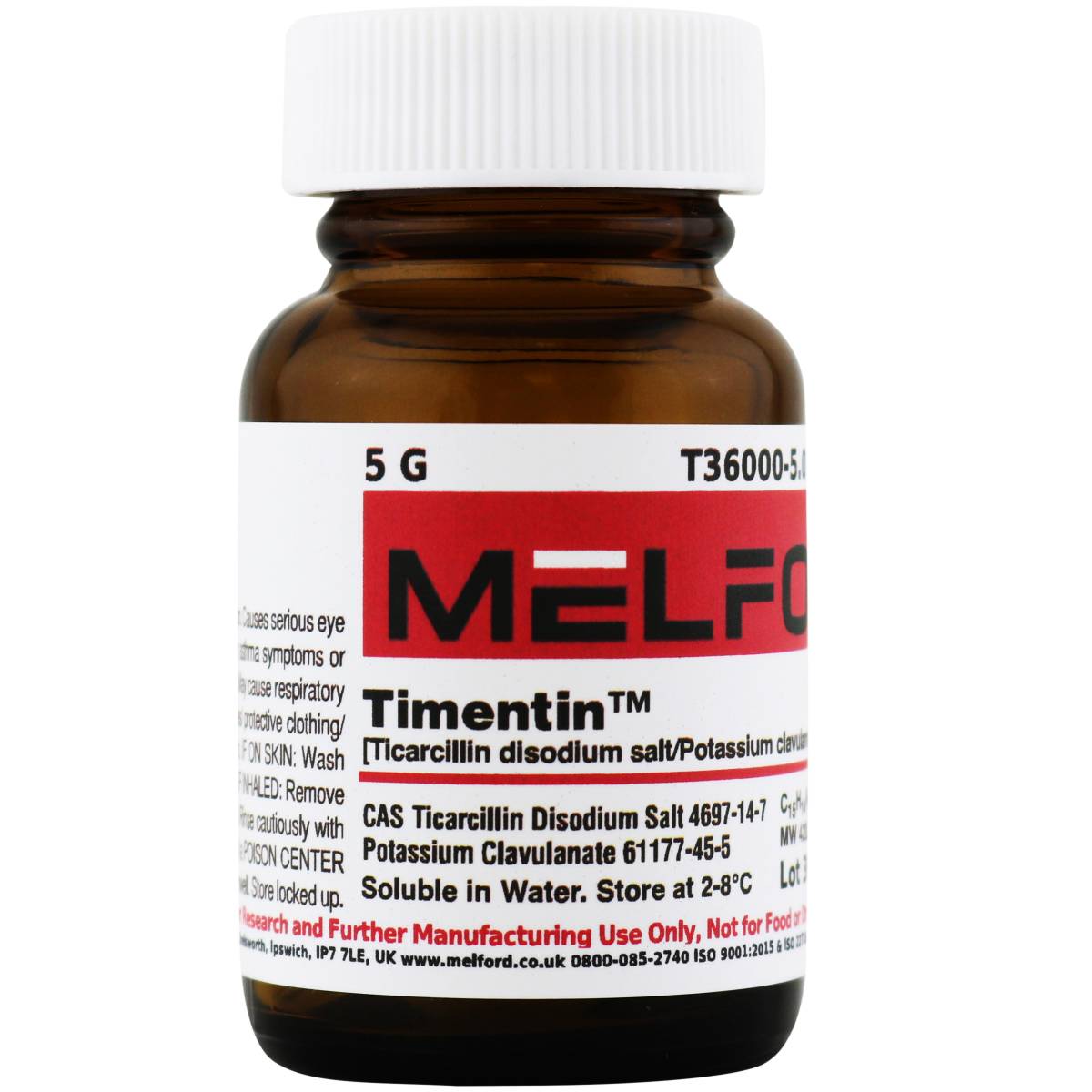 Timentin [Ticarcillin/Potassium Clavulanate Mixture 15:1 Ratio], 5 Grams