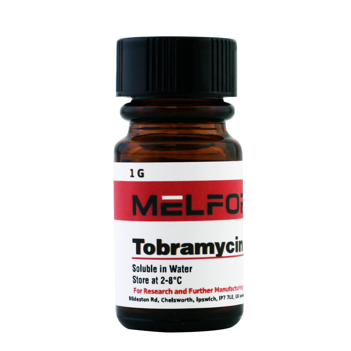 Tobramycin [O-3-Amino-3-deoxy-α-D-glucopyranosyl-(1-6)-O-[2, 6-diamino-2, 3, 6-trideoxy-α-D-ribohexopyranosyl-(1-4)]-2-deoxy-D-streptamine], 1 Gram