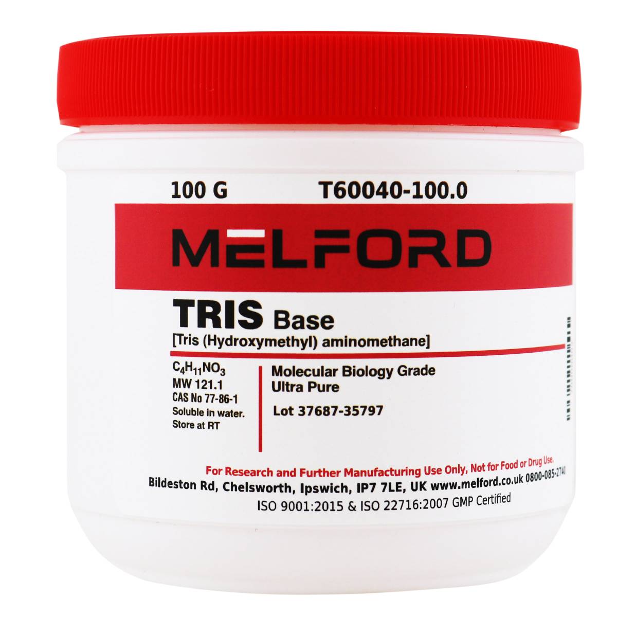 TRIS Base Ultrapure [Tris(hydroxymethyl) aminomethane], 100 Grams