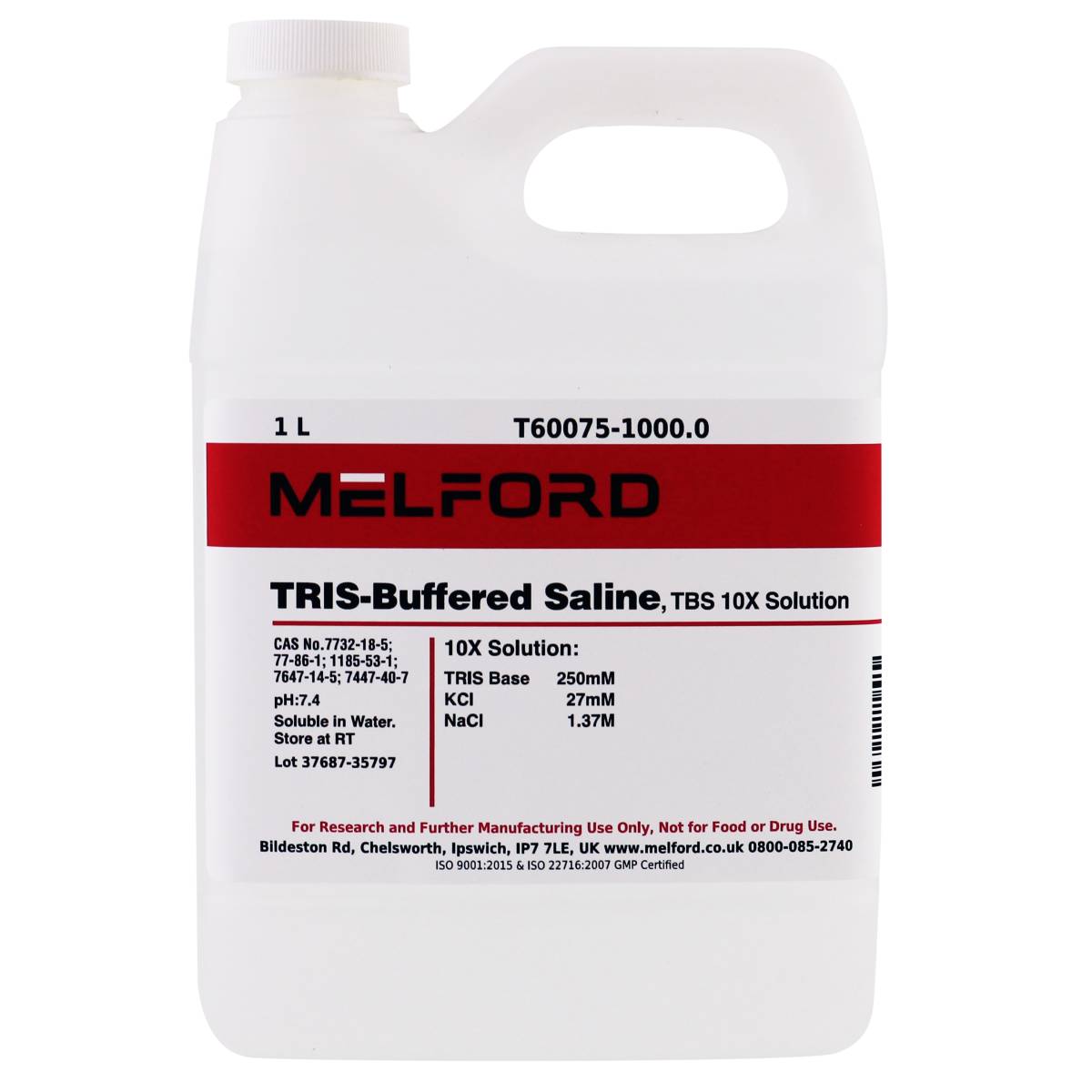 TRIS BUFFERED SALINE, 10X SOLUTION, 1 LITER