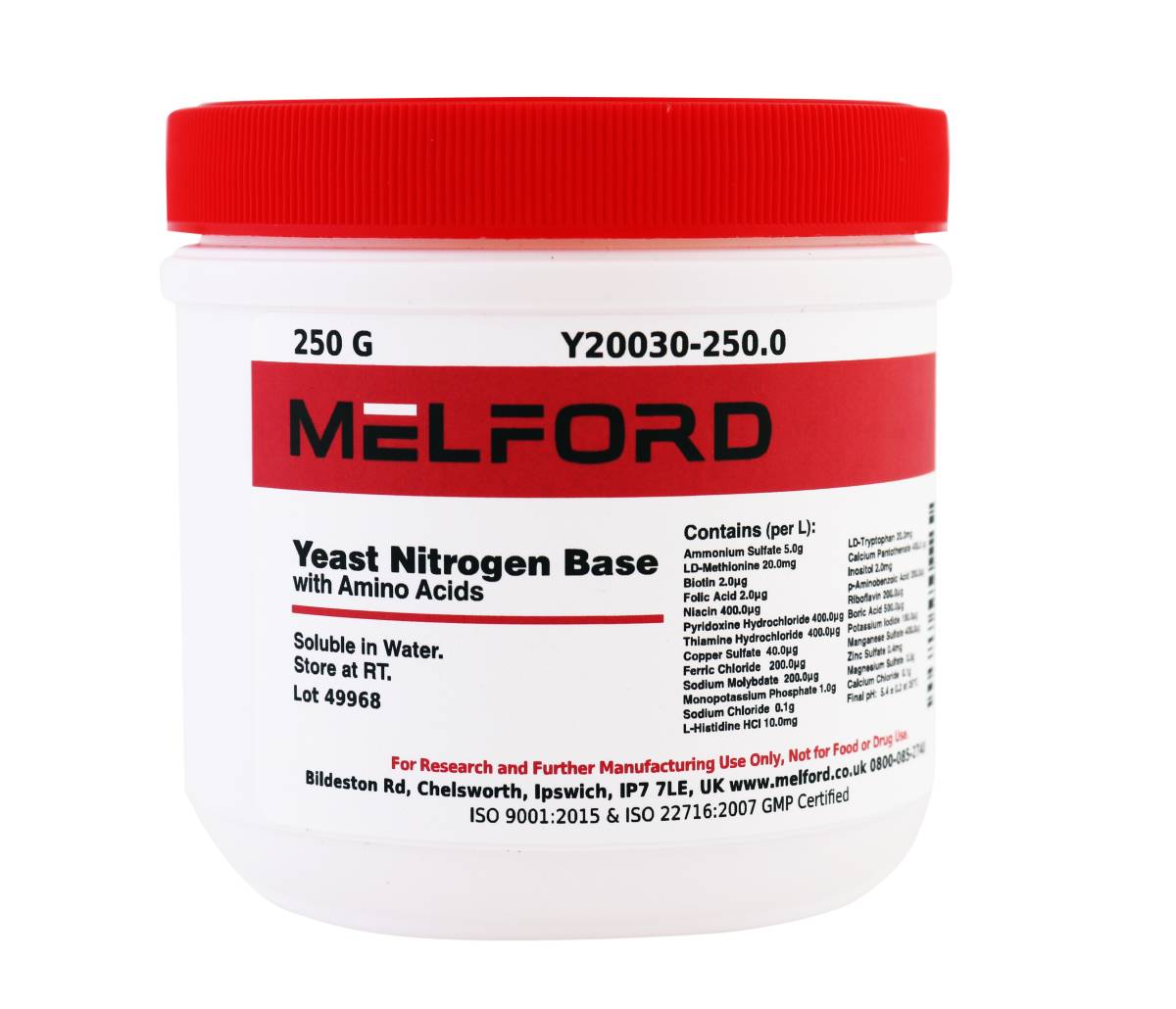 Yeast Nitrogen Base with Amino Acids, 250 Grams