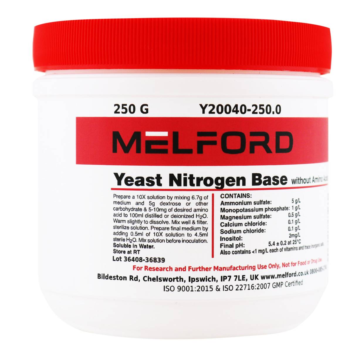 Y20040250.0 Yeast Nitrogen Base without Amino Acids, 250 Grams