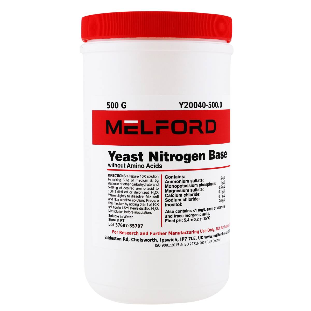 Yeast Nitrogen Base without Amino Acids, 500 Grams